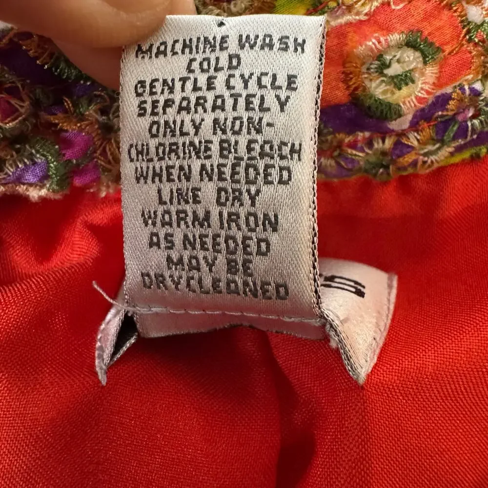 Chico’s Embroidered Jacket Size 3 Colorful Floral Textured Button Front Boho - Picture 10 of 11